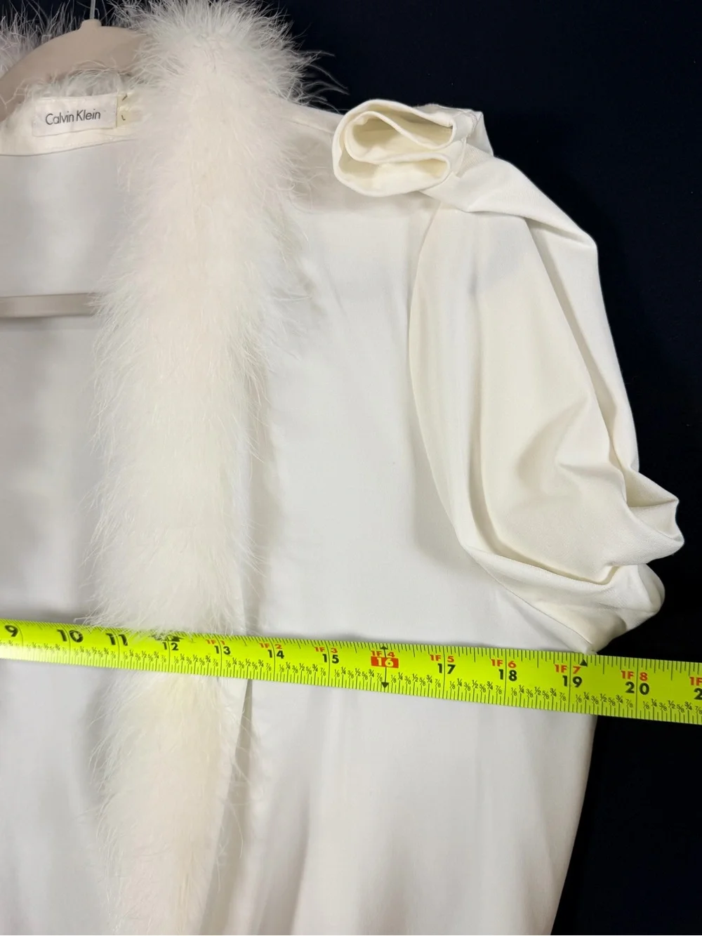 Calvin Klein Cardigan White Feather-Trim Open Front Y2K 90’s formal stretch